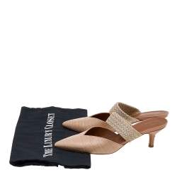 Pre Owned Malone Souliers Beige Croc Embossed Leather Maisie Mules Size 36.5