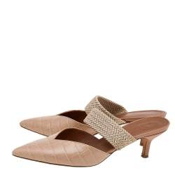 Pre Owned Malone Souliers Beige Croc Embossed Leather Maisie Mules Size 36.5