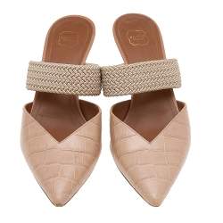 Pre Owned Malone Souliers Beige Croc Embossed Leather Maisie Mules Size 36.5