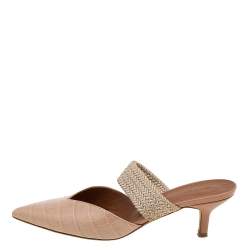 Pre Owned Malone Souliers Beige Croc Embossed Leather Maisie Mules Size 36.5