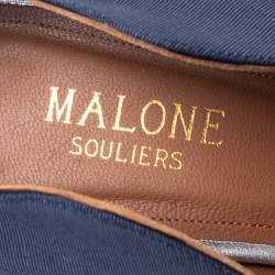 Pre Owned Malone Souliers Navy Blue/Silver Moire Fabric and Leather Maureen Pumps Size 38