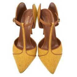 Pre Owned حذاء كعب عالي مالون سولييه جلد وكانفاس بني / أصفر حافة إيموجين مقاس 39