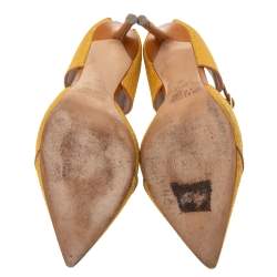 Pre Owned حذاء كعب عالي مالون سولييه جلد وكانفاس بني / أصفر حافة إيموجين مقاس 39