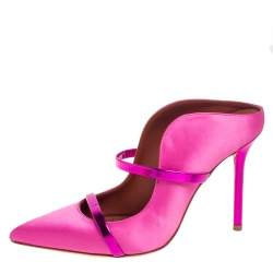 Pre Owned Malone Souliers Pink Satin Maureen Pointed Toe Mules Size 37