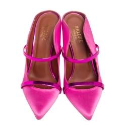 Pre Owned Malone Souliers Pink Satin Maureen Pointed Toe Mules Size 37