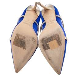Pre Owned Malone Souliers Royal Blue Satin Robyn Ankle-Strap Pumps Size 40