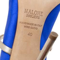 Pre Owned Malone Souliers Royal Blue Satin Robyn Ankle-Strap Pumps Size 40