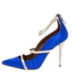 Pre Owned Malone Souliers Royal Blue Satin Robyn Ankle-Strap Pumps Size 40