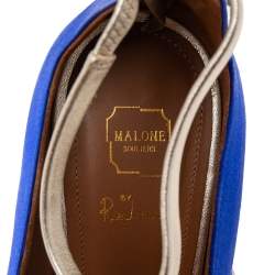 Pre Owned Malone Souliers Royal Blue Satin Robyn Ankle-Strap Pumps Size 40