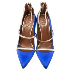 Pre Owned Malone Souliers Royal Blue Satin Robyn Ankle-Strap Pumps Size 40