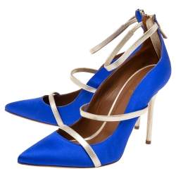 Pre Owned Malone Souliers Royal Blue Satin Robyn Ankle-Strap Pumps Size 40