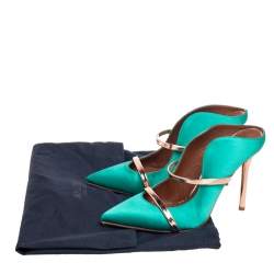 Pre Owned Malone Souliers  Green/Bronze  Satin And Leather Maureen Pumps Size 36.5