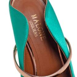 Pre Owned Malone Souliers  Green/Bronze  Satin And Leather Maureen Pumps Size 36.5