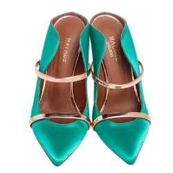 Pre Owned Malone Souliers  Green/Bronze  Satin And Leather Maureen Pumps Size 36.5