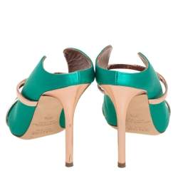 Pre Owned Malone Souliers  Green/Bronze  Satin And Leather Maureen Pumps Size 36.5