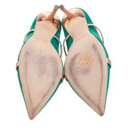 Pre Owned Malone Souliers  Green/Bronze  Satin And Leather Maureen Pumps Size 36.5
