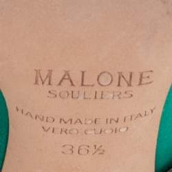 Pre Owned Malone Souliers  Green/Bronze  Satin And Leather Maureen Pumps Size 36.5