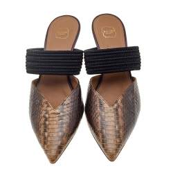 Pre Owned Malone Souliers Brown/Black Python Leather And Cord Maisie Pointed Toe Mules Sandals Size 38