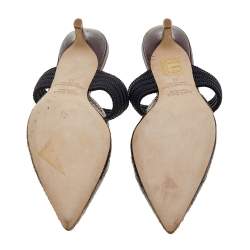 Pre Owned Malone Souliers Brown/Black Python Leather And Cord Maisie Pointed Toe Mules Sandals Size 38