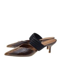 Pre Owned Malone Souliers Brown/Black Python Leather And Cord Maisie Pointed Toe Mules Sandals Size 38
