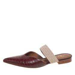 Pre Owned Malone Souliers Brown Lizard Embossed Leather Maisie Pointed-Toe Flats Size 39.5