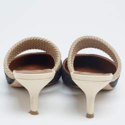 Pre Owned Malone Souliers Green/Beige Canvas and Raffia Maisie Pointed Toe Mules Size 37