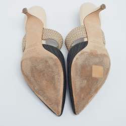 Pre Owned Malone Souliers Green/Beige Canvas and Raffia Maisie Pointed Toe Mules Size 37