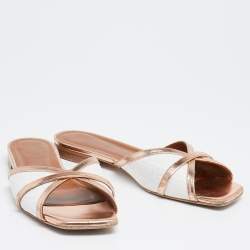 Pre Owned Malone Souliers White/Rose Gold Straw and Leather Flats Size 37.5