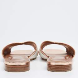 Pre Owned Malone Souliers White/Rose Gold Straw and Leather Flats Size 37.5