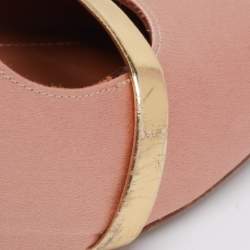 Pre Owned Malone Souliers Peach Pink/Gold Satin and Leather Maureen Pumps Size 37.5