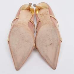 Pre Owned Malone Souliers Peach Pink/Gold Satin and Leather Maureen Pumps Size 37.5