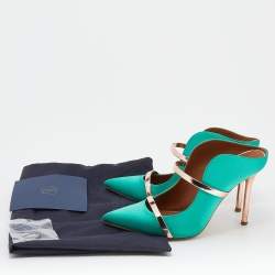 Malone Souliers Green/Rose Gold Satin And Leather Maureen Pointed Toe Mules Size 37