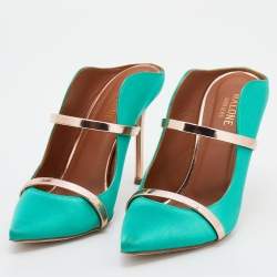 Malone Souliers Green/Rose Gold Satin And Leather Maureen Pointed Toe Mules Size 37