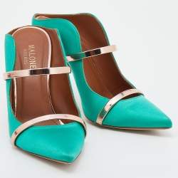Malone Souliers Green/Rose Gold Satin And Leather Maureen Pointed Toe Mules Size 37