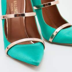 Malone Souliers Green/Rose Gold Satin And Leather Maureen Pointed Toe Mules Size 37