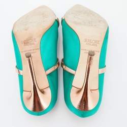 Malone Souliers Green/Rose Gold Satin And Leather Maureen Pointed Toe Mules Size 37