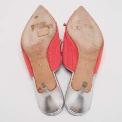 Pre Owned Malone Souliers Pink/Silver Canvas And Leather Maisie Sandals Size 40