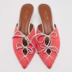 Pre Owned Malone Souliers Pink/Silver Canvas And Leather Maisie Sandals Size 40