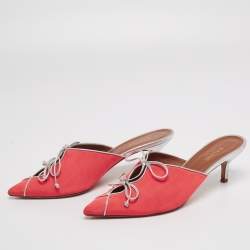 Pre Owned Malone Souliers Pink/Silver Canvas And Leather Maisie Sandals Size 40