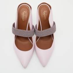 Pre Owned Malone Souliers by Roy Luwolt Pink Leather Maisie Pointed Toe Mules Size 38