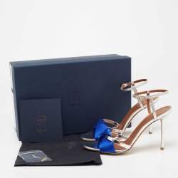 Pre Owned صندل مالون سولييه كانفاس وجلد فويل أزرق / فضي سير كاحل مقاس 37.5