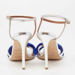 Pre Owned صندل مالون سولييه كانفاس وجلد فويل أزرق / فضي سير كاحل مقاس 37.5