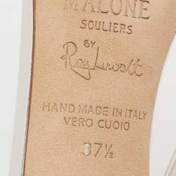 Pre Owned صندل مالون سولييه كانفاس وجلد فويل أزرق / فضي سير كاحل مقاس 37.5