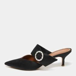 Malone Souliers Black Satin Crystal Embellished Maite Sandals Size 40