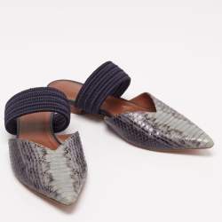 Pre Owned Malone Souliers Grey/Blue Python Leather Maisie Flat Mules 37.5
