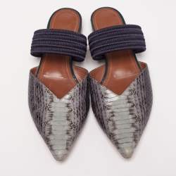 Pre Owned Malone Souliers Grey/Blue Python Leather Maisie Flat Mules 37.5