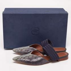 Pre Owned Malone Souliers Grey/Blue Python Leather Maisie Flat Mules 37.5