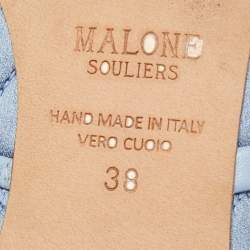 مملوكة مسبقًا حذاء فلات مالون سولييه ماورين جلد وساتان أزرق مبطن مقاس 38 