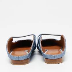 مملوكة مسبقًا حذاء فلات مالون سولييه ماورين جلد وساتان أزرق مبطن مقاس 38 