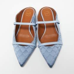 مملوكة مسبقًا حذاء فلات مالون سولييه ماورين جلد وساتان أزرق مبطن مقاس 38 